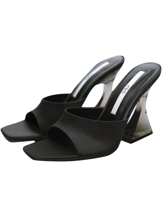 Zara Shoes - Zara Black Open-Toe Mule Heels with Sculpted Metallic Block Heel